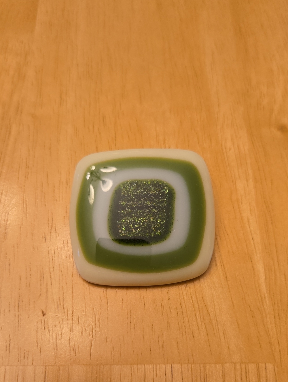 Green and White Fused Glass Brooch